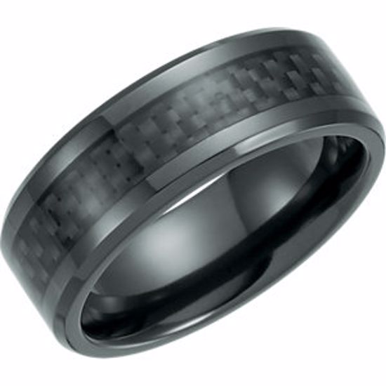 T1019:1010:P Black Titanium 8mm Beveled Band with Black Carbon Fiber Inlay 