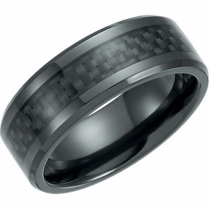 T1019:1090:P Black Titanium 8mm Beveled Band with Black Carbon Fiber Inlay 