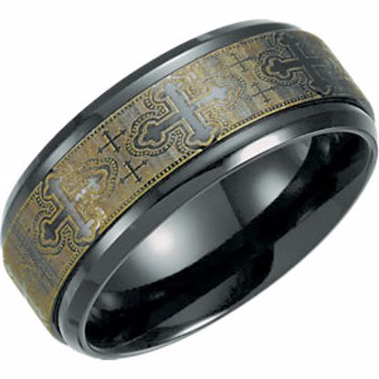 T1020:10125:P Black Titanium 8mm Ridged Band with Laser Design Size 12.5