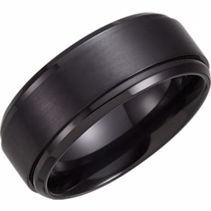 T1021:1010:P Black Titanium 9mm Ridged Band Size 10