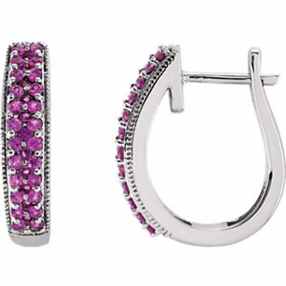 651258:70004:P 14kt White Pink Sapphire Hoop Earrings