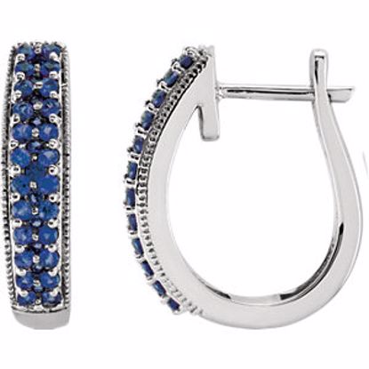 651258:70001:P 14kt White Blue Sapphire Hoop Earrings