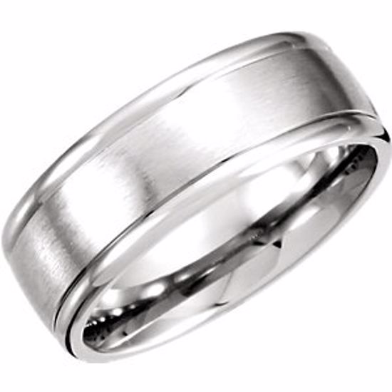 51214:110:P Platinum 8mm Fancy Carved Band with Satin Finish Size 8.5