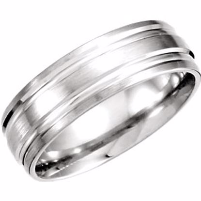 51208:108:P Platinum 7mm Double Cut Fancy Carved Band with Satin Finish Size 7.5