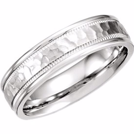 51209:109:P Platinum 6mm Fancy Carved Band with Micro-Hammer Finish Size 8