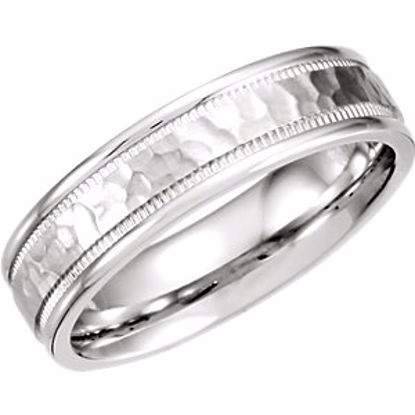 51209:113:P Platinum 6mm Fancy Carved Band with Micro-Hammer Finish Size 10.5