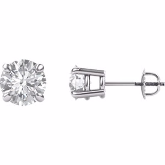 651174:60006:P 14kt White 7.5mm Round Forever Brilliant Created Moissanite 4-Prong Threaded Post Earrings