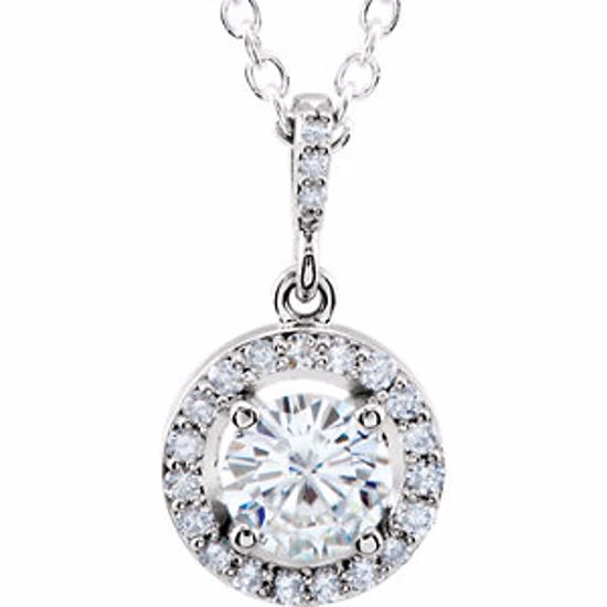 651092:60000:P Charles & Colvard Moissanite® & Diamond Halo-Style Necklace