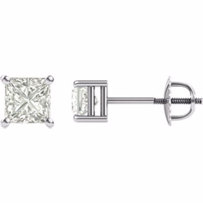 651152:60002:P 14kt White 4mm Square Created Moissanite 4-Prong Threaded Post Stud Earrings