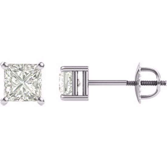 651152:60002:P 14kt White 4mm Square Created Moissanite 4-Prong Threaded Post Stud Earrings