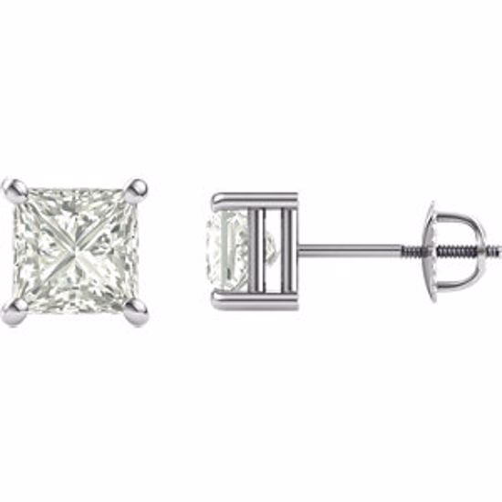 651152:60004:P 14kt White 6mm Square Created Moissanite 4-Prong Threaded Post Stud Earrings