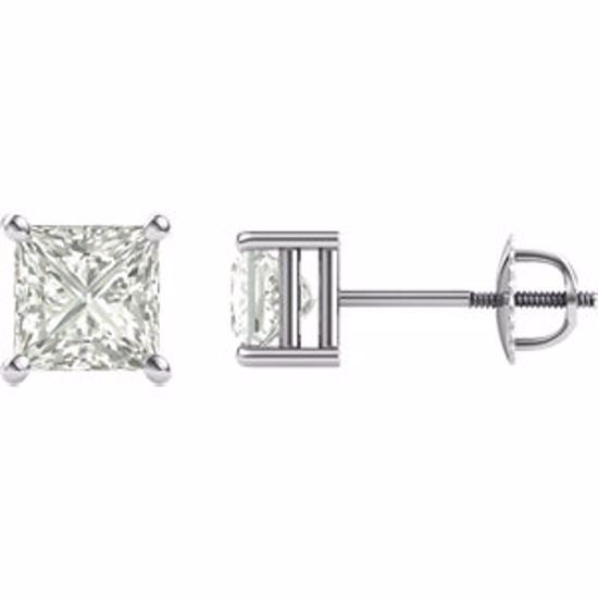 651152:60005:P 14kt White 5.5mm Square Created Moissanite 4-Prong Threaded Post Stud Earrings