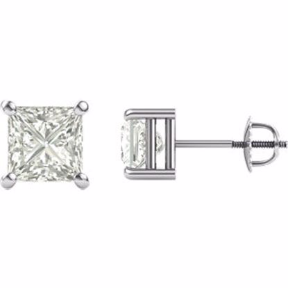 651152:60006:P 14kt White 6.5mm Square Created Moissanite 4-Prong Threaded Post Stud Earrings