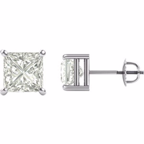 651152:60007:P 14kt White 7mm Square Created Moissanite 4-Prong Threaded Post Stud Earrings