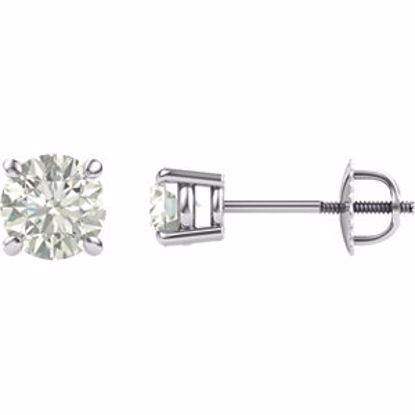 651174:60011:P 14kt White 5.5mm Round Created Moissanite 4-Prong Threaded Post Earrings