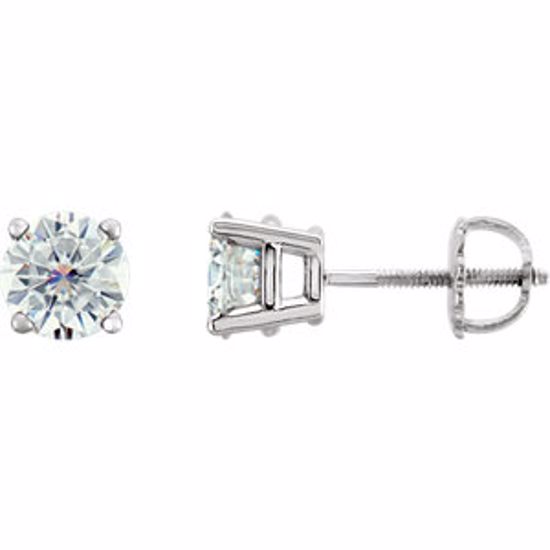 651174:60012:P 14kt White 6mm Round Created Moissanite 4-Prong Threaded Post Earrings