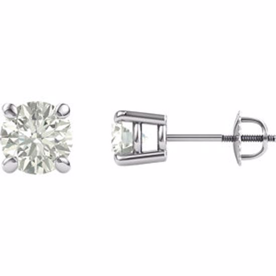 651174:60013:P 14kt White 6.5mm Round Created Moissanite 4-Prong Threaded Post Earrings