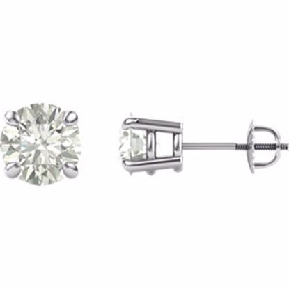 651174:60015:P 14kt White 7.5mm Round Created Moissanite 4-Prong Threaded Post Earrings