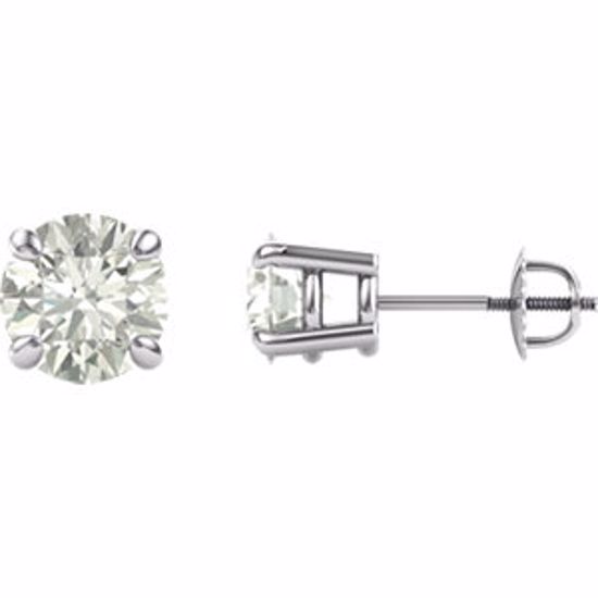 651174:60015:P 14kt White 7.5mm Round Created Moissanite 4-Prong Threaded Post Earrings