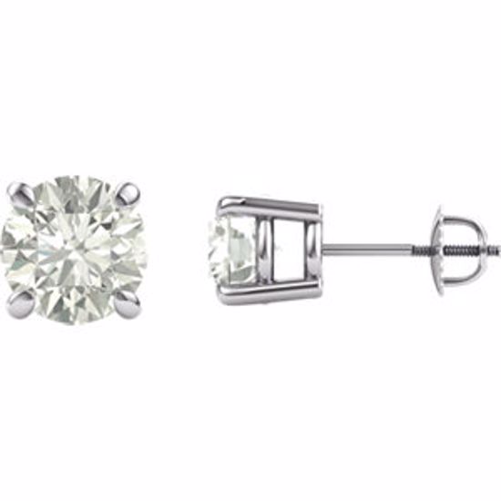 651174:60016:P 14kt White 8mm Round Created Moissanite 4-Prong Threaded Post Earrings