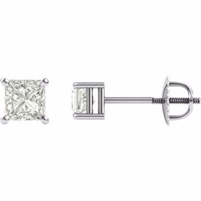 651152:60011:P 14kt White 4mm Square Created Moissanite 4-Prong Threaded Post Stud Earrings