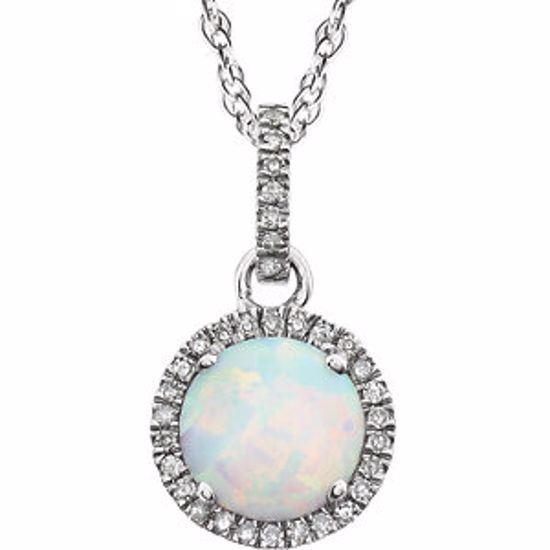 651301:70000:P 14kt White Created Opal & 1/10 CTW Diamond 18" Necklace