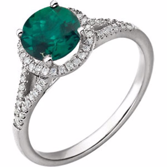 651300:70005:P 14kt White Created Emerald & 1/5 CTW Diamond Ring