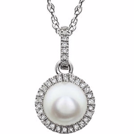 651301:70001:P 14kt White Freshwater Cultured Pearl & 1 /10 CTW Diamond 18" Necklace