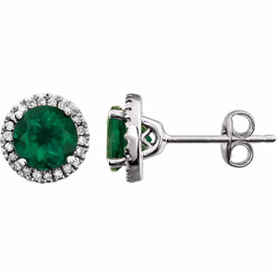 651302:70005:P 14kt White Created Emerald & 1/8 CTW Diamond Earrings