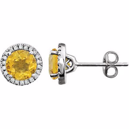 651302:70006:P 14kt White Citrine & 1/8 CTW Diamond Earrings