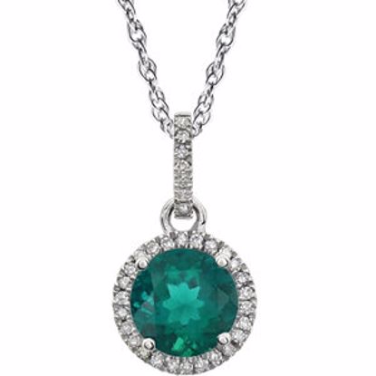 651301:70005:P 14kt White Created Emerald & 1/10 CTW Diamond 18" Necklace