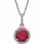 651301:70007:P 14kt White Created Ruby & 1/10 CTW Diamond 18" Necklace