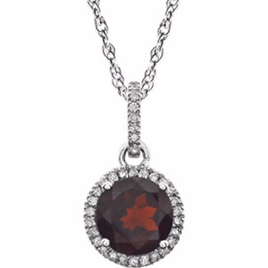 651301:70010:P 14kt White Mozambique Garnet & 1/10 CTW Diamond 18" Necklace