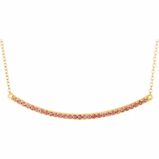 651085:70003:P 14kt Yellow Pink Sapphire Bar 16-18" Necklace