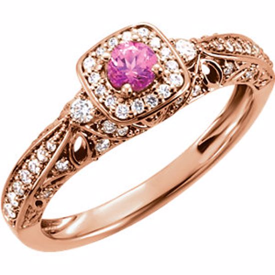 650730:70000:P 14kt Rose 3.75mm Round Pink Sapphire & 1/3 CTW Diamond Ring