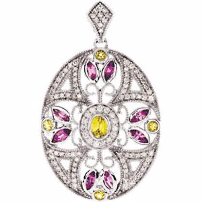 650738:70001:P 14kt White Pink & Yellow Sapphire & 3/8 CTW Diamond Pendant