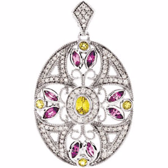 650738:70001:P 14kt White Pink & Yellow Sapphire & 3/8 CTW Diamond Pendant