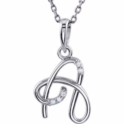 85557:60026:P 14kt White .03 CTW Diamond Letter "A" Script Initial 18" Necklace