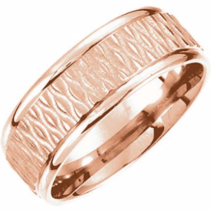51187:146:P 14kt Rose 8mm Fancy Patterned Carved Band Size 6