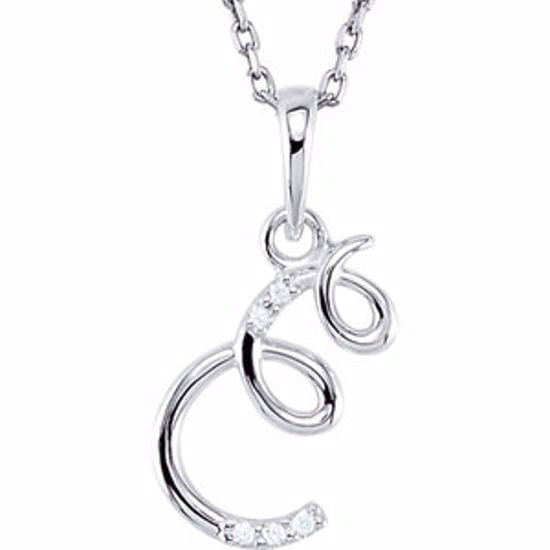 85557:60034:P 14kt White .03 CTW Diamond Letter "E" Script Initial 18" Necklace