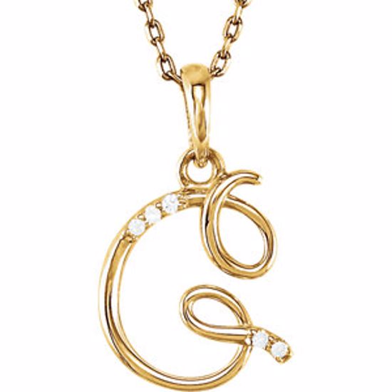 85557:60039:P 14kt Yellow .03 CTW Diamond Letter "G" Script Initial 18" Necklace