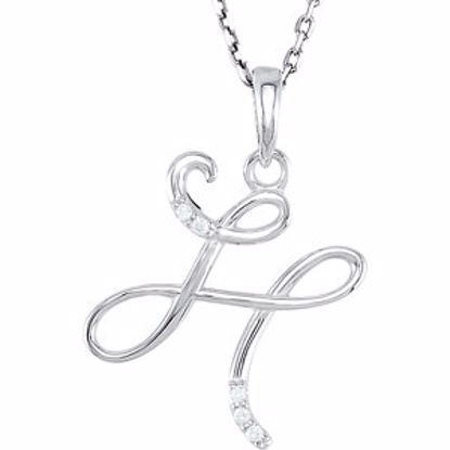 85557:60040:P 14kt White .03 CTW Diamond Letter "H" Script Initial 18" Necklace