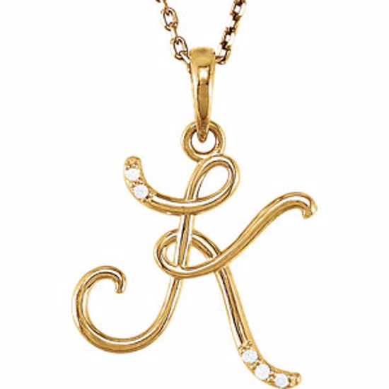 85557:60047:P 14kt Yellow .03 CTW Diamond Letter "K" Script Initial 18" Necklace