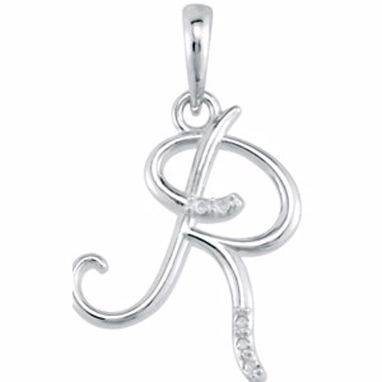 85557:60060:P 14kt White .03 CTW Diamond Letter "R" Script Initial 18" Necklace