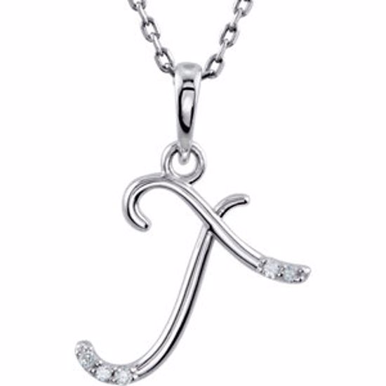 85557:60064:P 14kt White .03 CTW Diamond Letter "T" Script Initial 18" Necklace