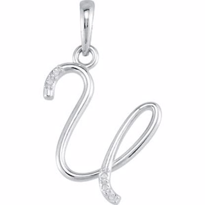 85557:60066:P 14kt White .03 CTW Diamond Letter "U" Script Initial 18" Necklace