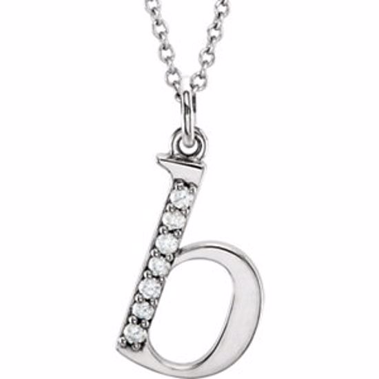 85803:60003:P 14kt White .04 CTW Diamond Lowercase Letter "b" Initial 16" Necklace