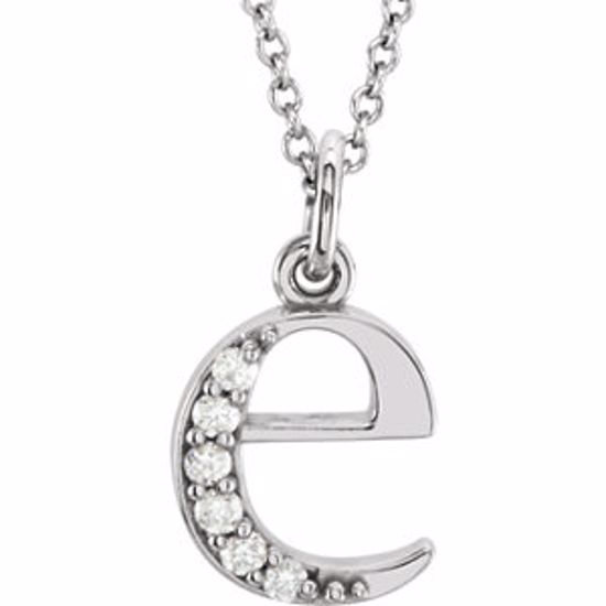 85803:60012:P 14kt White .03 CTW Diamond Lowercase Letter "e" Initial 16" Necklace