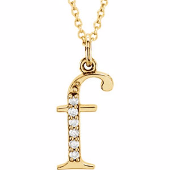 85803:60016:P 14kt Yellow .03 CTW Diamond Lowercase Letter "f" Initial 16" Necklace