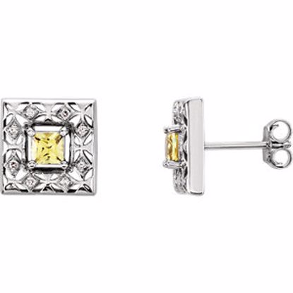 650734:70001:P 14kt White Yellow Sapphire & .08 CTW Diamond Earrings